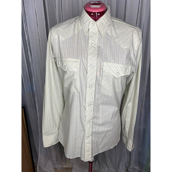wrangler western shirt striped gray tan pearl snaps - Picture 1 of 7